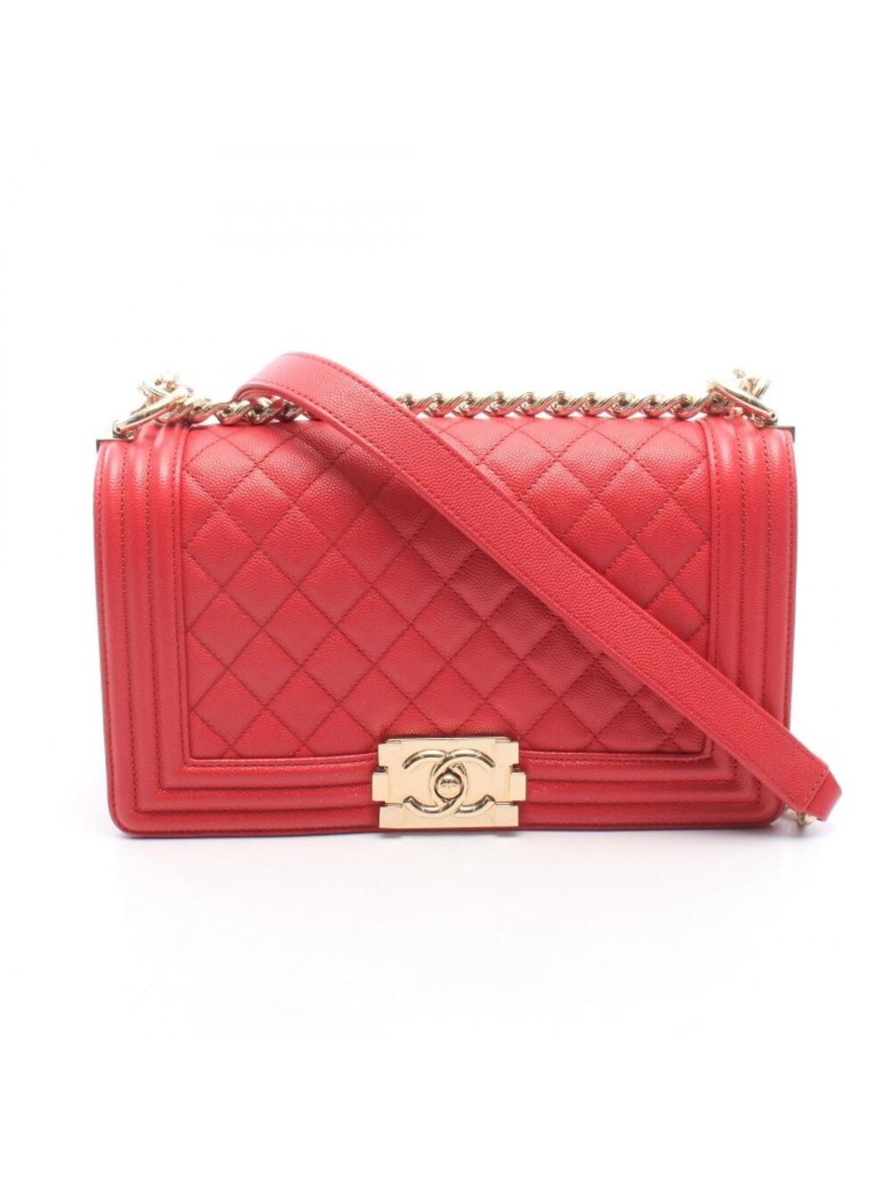 Chanel Shoulder Bag Boy Magenta Caviar Leather Boy Chain
